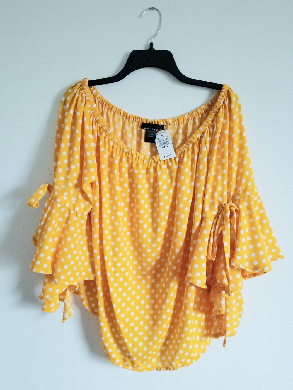 Ashley Stewart Yellow Polka Dot Off-Shoulder Blouse